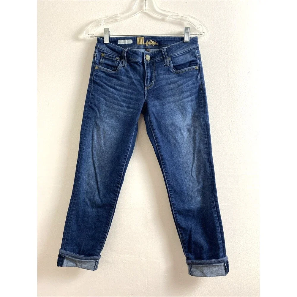 KUT From The Kloth Blue Jeans Size 0 Catherine Slim Boyfriend Low Rise Dark Wash